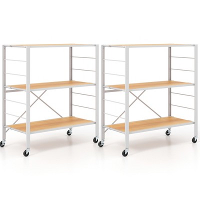 Tangkula 2 PCS 3-Tier Folding Shelf Free DIY Design Shelving Unit w/ 4 Universal Wheels Kitchen
