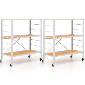 Tangkula 2 PCS 3-Tier Folding Shelf Free DIY Design Shelving Unit w/ 4 Universal Wheels Kitchen - 1 of 4