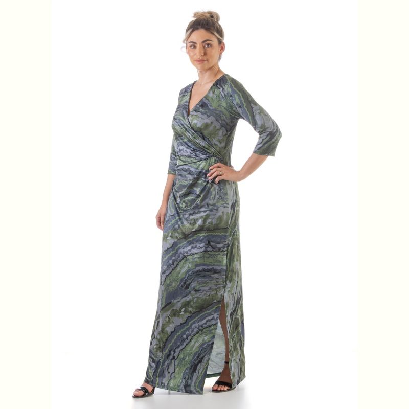 24seven Comfort Appare Green Faux Wrap Side Slit Plus Size Maxi Dress, 2 of 5