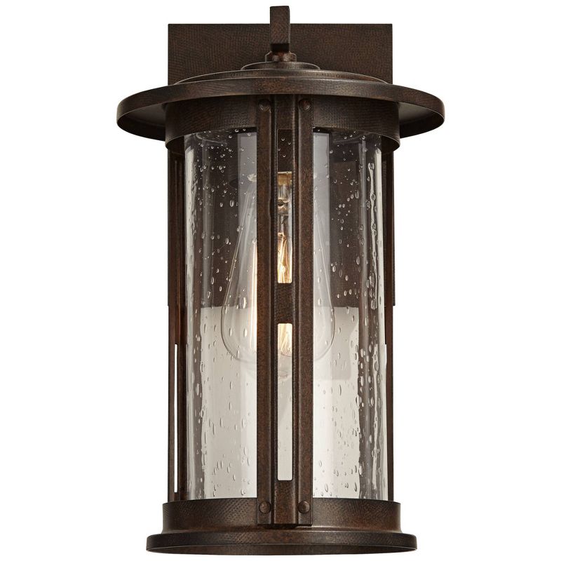 Franklin Iron Works Vintage Industrial Outdoor Wall Light Fixture Bronze Lantern 10 1/2" Seeded Glass Cylinder for Exterior Porch, 5 of 8