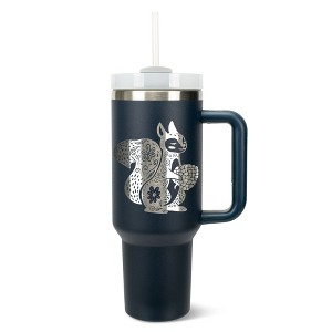 Elanze Designs 40 Ounce Travel Tumbler With Straw and Lid Stainless Steel Double Wall Insulated Charming Floral Squirrel Navy Blue - 1 of 4