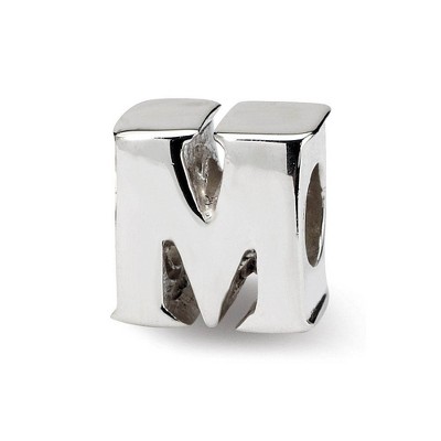 Black Bow Jewelry Sterling Silver Letter M Polished Bead Charm, 10mm