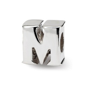 Black Bow Jewelry Sterling Silver Letter M Polished Bead Charm, 10mm - 1 of 3