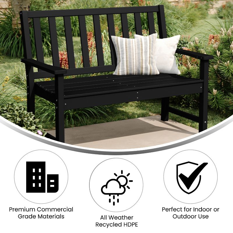 Flash Furniture Ellsworth Commercial Grade All Weather Indoor/Outdoor Recycled HDPE Bench with Contoured Seat, 3 of 10