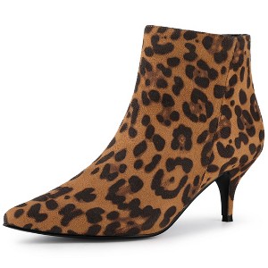 Allegra K Women's Pointed Toe Zip Stiletto Kitten Heel Ankle Booties - 1 of 4