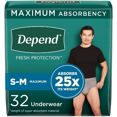 Depend Fresh Protection Adult Incontinence Disposable Underwear for Men - Maximum Absorbency - S/M - Gray - 32ct