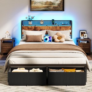 Furnulem Full Size Bed Frame with Headboard Storage Platform Bed Frame Full Size Charging Station and LED Lights - 1 of 4