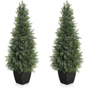 Artificial Cedar Topiary Tree, Faux Cedar Trees, Potted Fake Cypress Plant, Artificial Plants Indoor Outdoor for Front Porch Decor, Set of 2 - 1 of 4