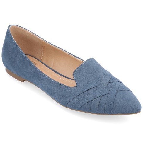 Journee Collection Womens Mindee Slip On Pointed Toe Loafer Flats Blue 7.5WD