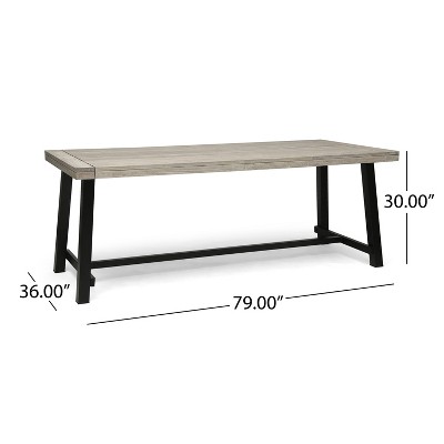 Sleek Acacia Wood & Metal Frame Outdoor Dining Table, Light Gray/Black