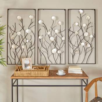 Set of 3 Metal Floral Wall Decors with Capiz Accent Black - Olivia & May