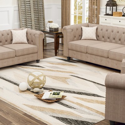 Maxax Geometric Machine Woven Polypropylene Area Rug in Black/Beige/Gray