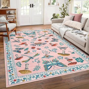 Washable Rug - Non-Slip Soft Farmhouse Carpet Low Pile Thin Floor Cover for Living Room, Bedroom Nursery Dining Room Dorm - 1 of 4
