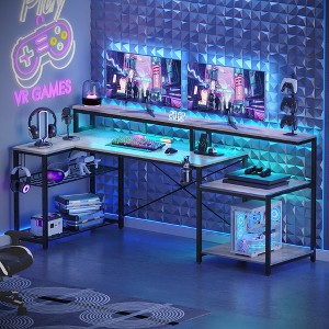 Bestier 71.5" W LED Gaming Desk with Power Outlet, L-Shaped Computer Desk with Monitor Stand - 1 of 4