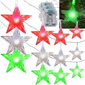 Christmas Stars 10ft String Light 3 Pack (Red, Green, White) 60 Total LED Fairy Lights- Waterproof Battery Pack- Indoor/Outdoor Decorations for Winter - 1 of 4