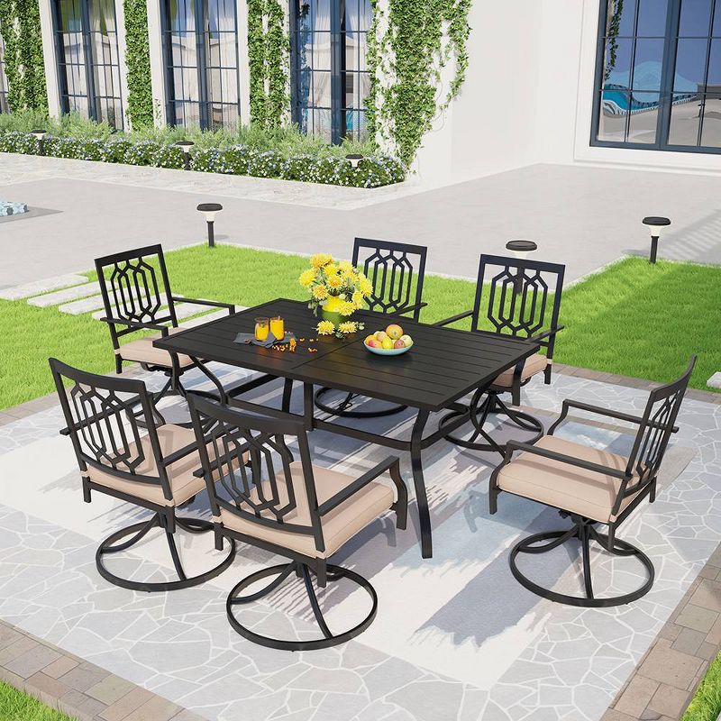 7pc Metal Patio Dining Set with Rectangular Table with Umbrella Hole &#38; &#38; Swivel Armrest Chairs - Captiva Designs, 1 of 10