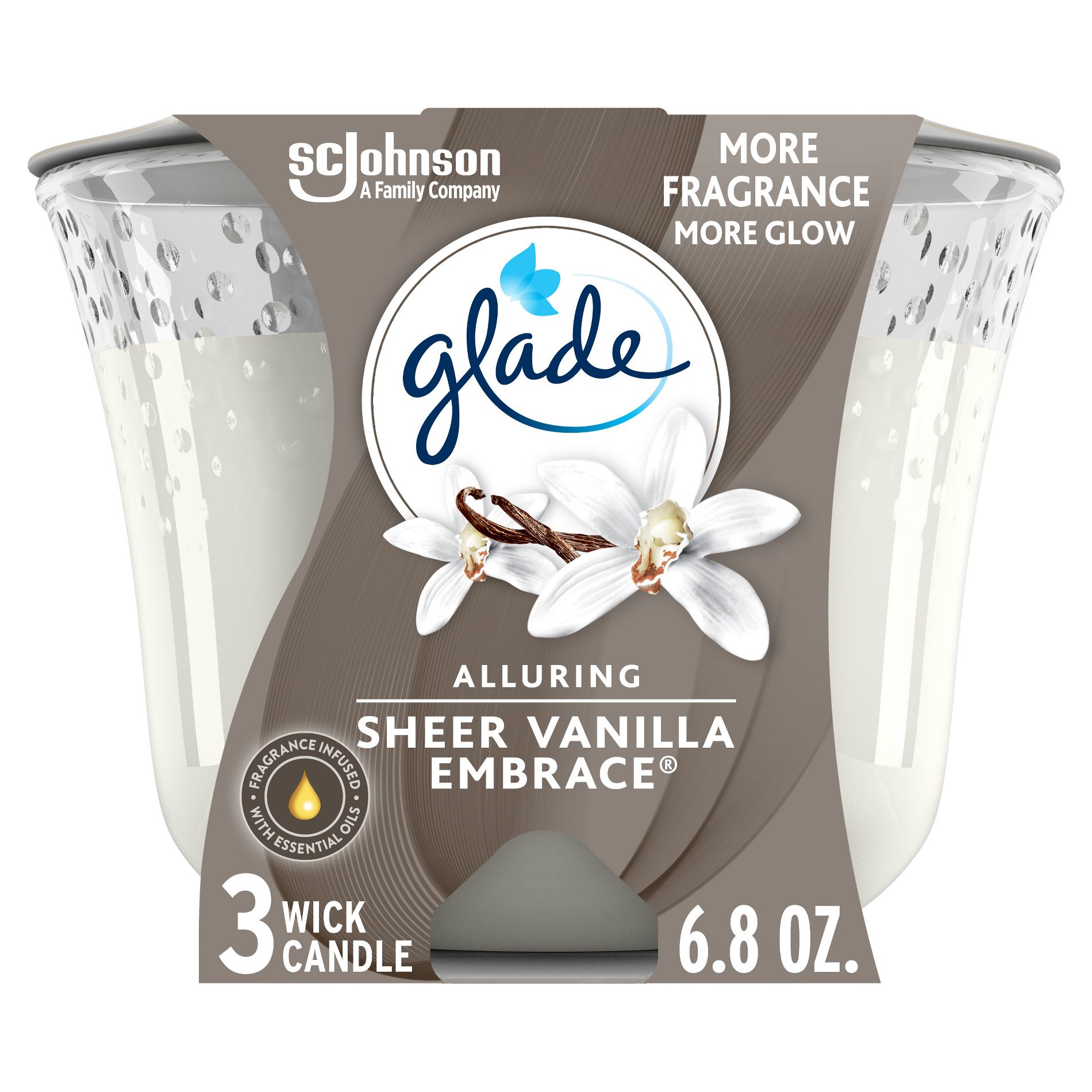 Glade 3 Wick Scented Candle in Glass Jar - Sheer Vanilla Embrace - 6.8oz