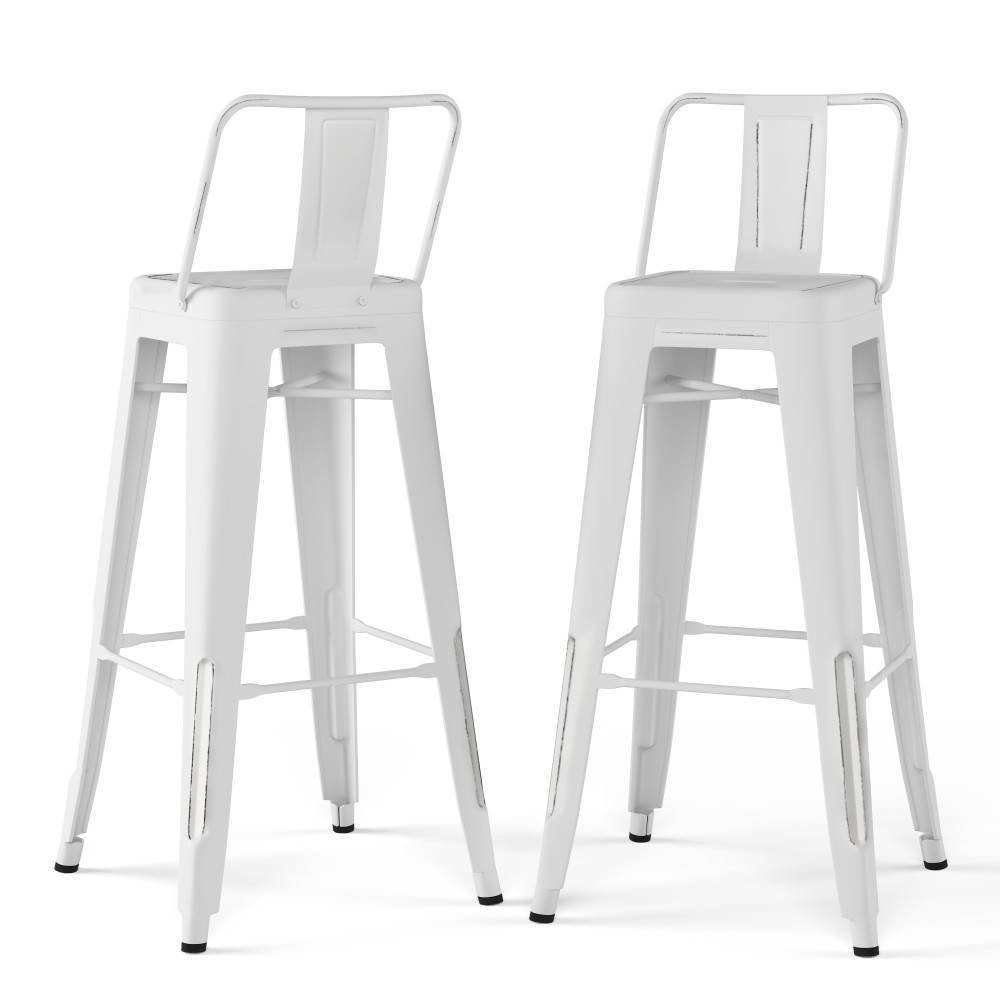 Set of 2 30" Josephine Metal Counter Height Barstools Distressed White - WyndenHall: Industrial Design, Sturdy Frame