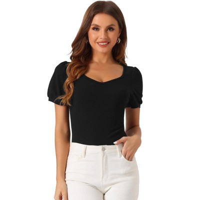Allegra K Women's Short Sleeve Sweetheart Neck Bodysuit
