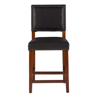 Sapele Finish 24" Brook Counter Stool with Black Leather Cushion