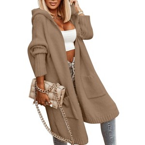 Imily Bela Women's Cardigan Sweater Knit Wool Open-Front Loose Hoodie Coat - 1 of 4