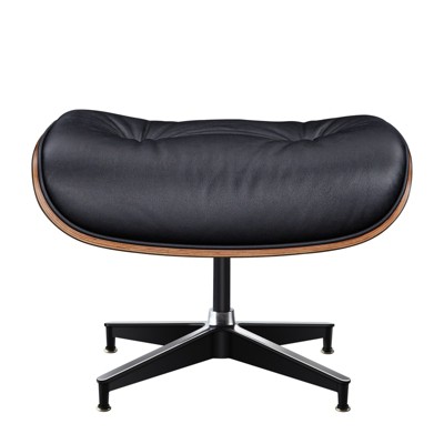 HomeRoots 28" Black and Light Brown Tufted Genuine Leather Lounge Chair With Ottoman