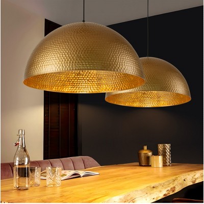 Rennnsan Grainor 15"-23" W 1 -Light Gold Foiled Dimmable Oversized Industrial Dome Pendant in Gold
