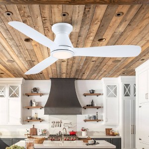 Parrot Uncle 52" Modern White Integrated LED Ceiling Fan Flush Mount Ceiling Fan - 1 of 4