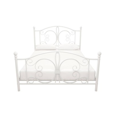 White Metal Full Bed with Scrollwork Headboard