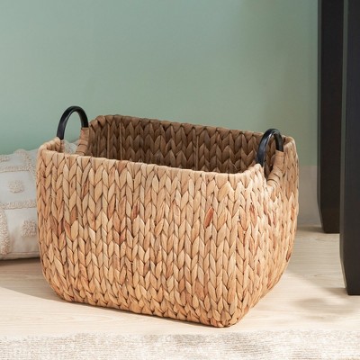 16" x 12" x 13" Rectangular Multi Purpose Water Hyacinth Woven Wicker Baskets with Handles