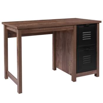 Emma and Oliver Crosscut Oak Wood Grain Finish Computer Desk with Metal Drawers