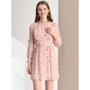 Allegra K Women's Floral Mock Neck Tie Waist Ruffle Shift Chiffon Dress - 4 of 4