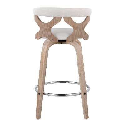 Gardenia 26" White Washed Wood Swivel Counter Stools with Chrome Footrest
