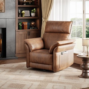 Power Recliner Chair Swivel Glider Rocker, Upholstered Faux Leather Chair with USB Charging Port and Padded Backrest, Nursery Sofa Chair - 1 of 4