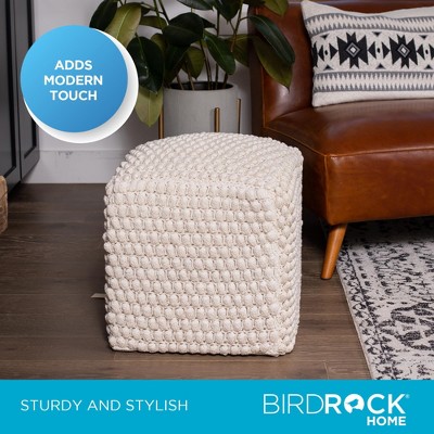 Natural Cotton Braided Square Pouf Ottoman