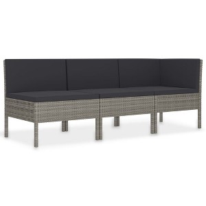 vidaXL 3-Piece Outdoor Patio Lounge Set - Poly Rattan Lounge Set with Cushions - Weather-Resistant and Powder-Coated Steel Frame - Gray Color. - 1 of 4