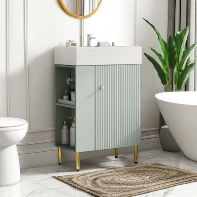 NicBex 21.6" Bathroom Vanity with Sink, Morden Bathroom Cabinet Storage with 2 Spacious Drawers and 2 Open Shelf for Bathroom, Green