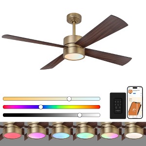 Parrot Uncle 52" Modern Natural Brass RGB LED Ceiling Fans With Lights and Remote - 1 of 4