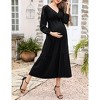 Maternity Dress Women's V-Neck Puff Sleeve Pleated Maternity Maxi Dress for Baby Shower or Casual Wear  lightgreenflower XL - 3 of 4