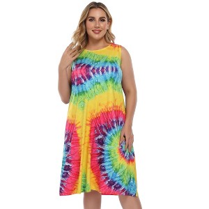 Coolmee Womens Summer Plus Size Midi Dress Loose Round Neck Sleeveless Sundresses - 1 of 4