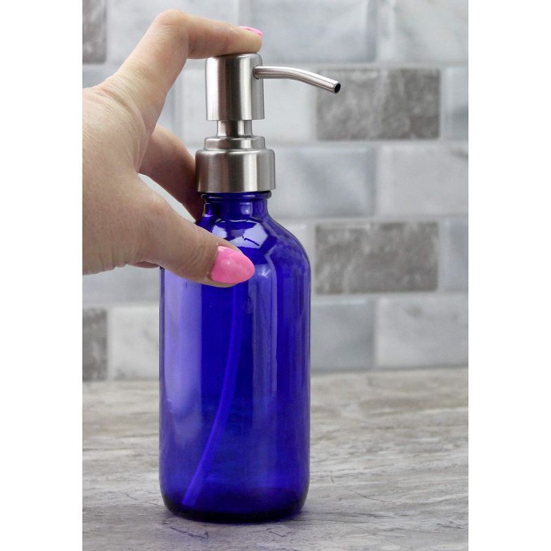 Cornucopia Brands 8oz Cobalt Blue Glass Bottles w/Stainless Steel Pumps, 2pk; Soap / Lotion Dispensers, 4 of 8