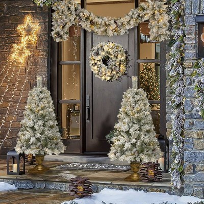 Whisen 4-Piece Pre-Lit Artificial Christmas Tree Set with Double 4FT Entryway Trees, 1.64FT Wreath, and 8.85FT Garland - Green