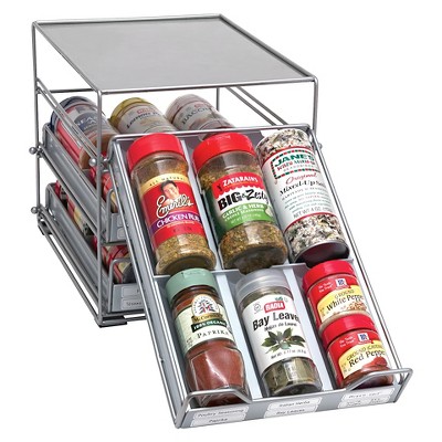 Silver Three-Tier Tilt Down Spice Drawer Organizer