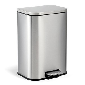 Kitchen Trash Can, Stainless Steel, Foot-Operated, With Soft-Close Lid And Removable Inner Bin, Suitable for Offices, Bathrooms - 1 of 4