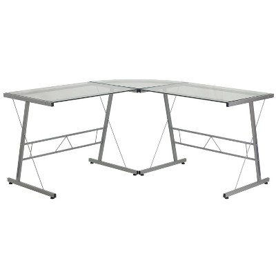 Flash Furniture Glass Computer Desk with Silver Metal Frame