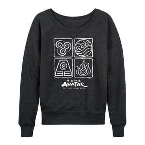 Women's - Avatar: The Last Airbender - Four Elements Inverse Lightweight French Terry Wide Neck Long Sleeve Shirt - 1 of 4