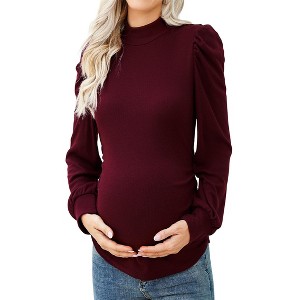 Maternity Shirts Side Button and Ruched Maternity Tunic Tops - 1 of 4