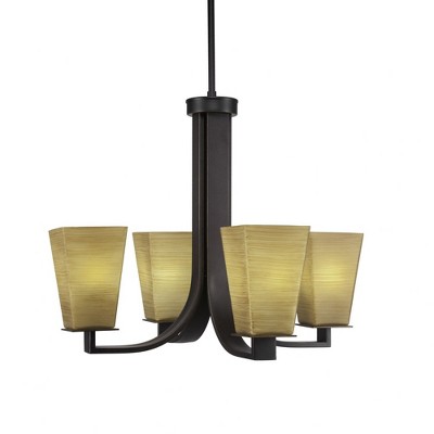 Toltec Lighting Apollo 4 - Light Chandelier in  Dark Granite with 5" Square Cayenne Linen Shade