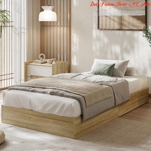 Wood Platform Bed Frame King/QUEEN/Full/ Twin-XL /Twin Size, Floor-Standing Bed Frame with Wooden Slat, Easy Assembly Natural - 1 of 4