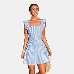 Women's Breezy Striped Square Neck Dress with Ruffle Details - Cupshe - 1 of 4